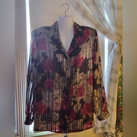 Allison Daley Tops - Allison Daley Black and Red Floral Lace Blouse